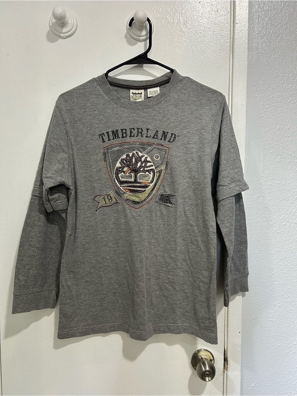 Timberland Grey Long-Sleeve Layered Logo Tee